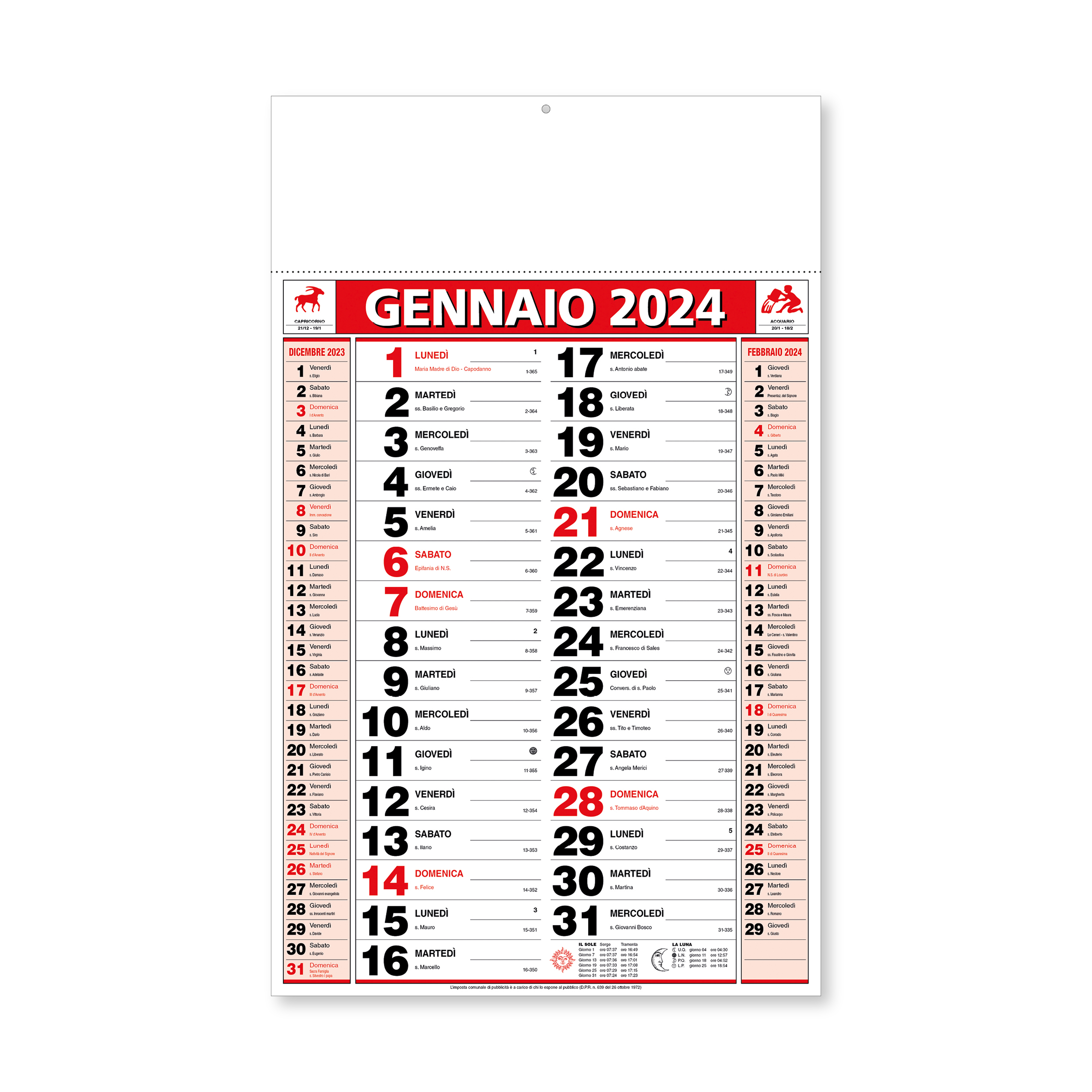 Calendario 2024 da muro mensile, 12 fogli, su cartapatinata,termosaldato  Testi in italiano - Calendari olandesi 