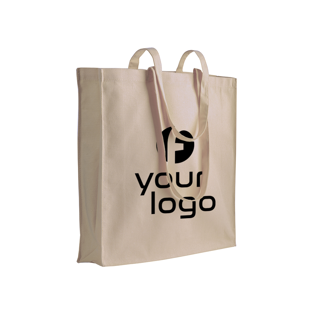 Shopper In Cotone 280 G/m² Con Soffietto - 30x25x16 Cm, Manici Lunghi, Colore Naturale