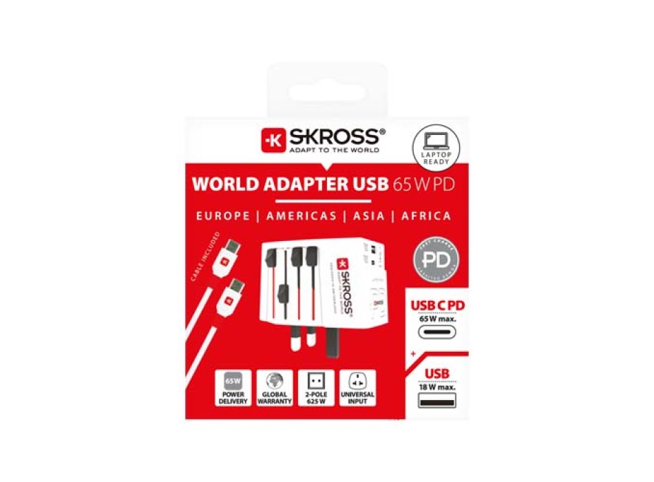 Adattatore universale SKROSS® MUV AC65PD con cavo USB-C  FullGadgets.com