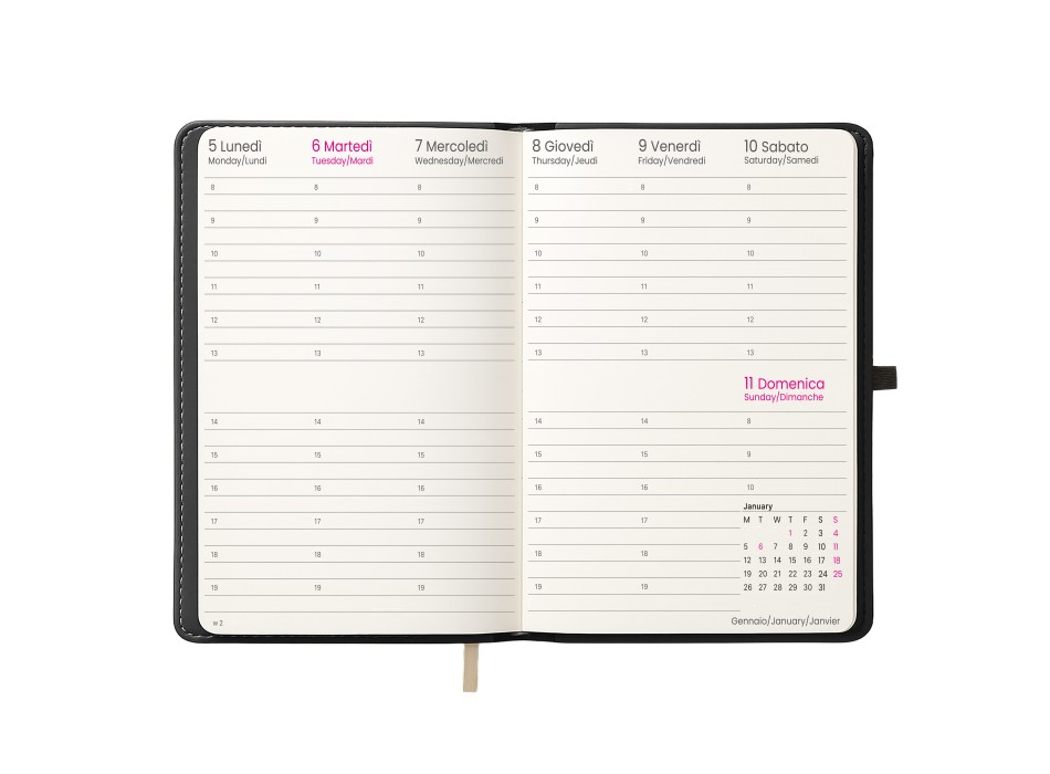 Agenda settimanale 2026, copertina rigida in PU termovirante con impuntura perimetrale FullGadgets.com