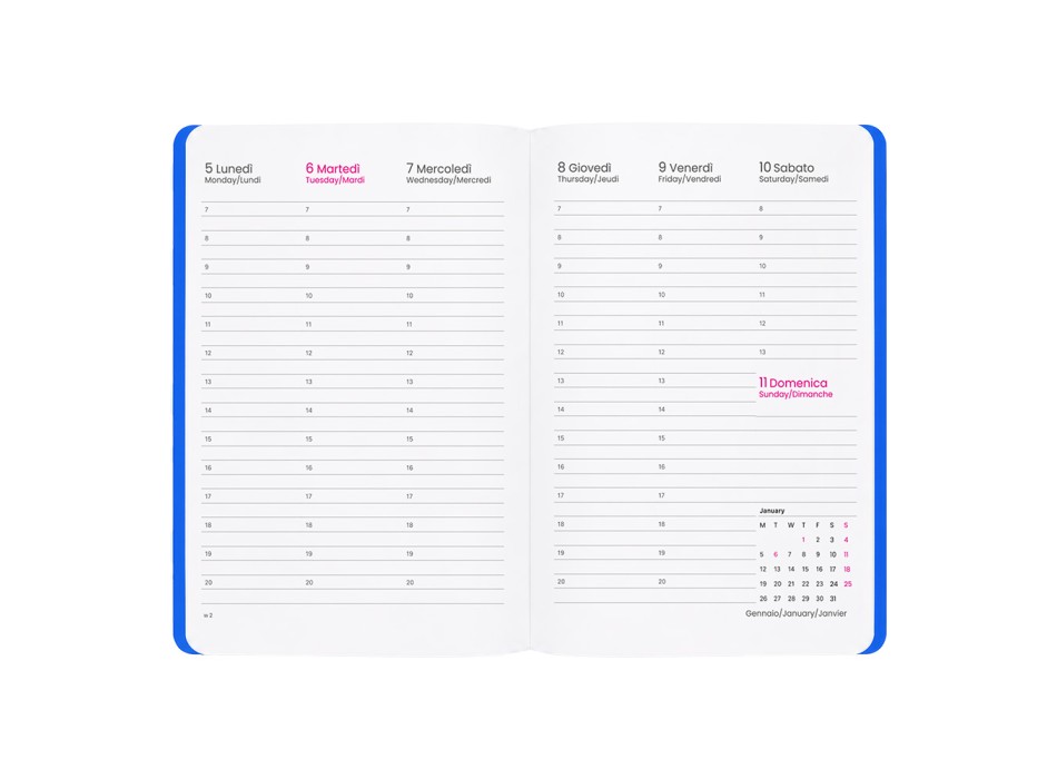 Agenda settimanale 2027. Copertina flessibile in soft PU e bordo pagine colorato FullGadgets.com