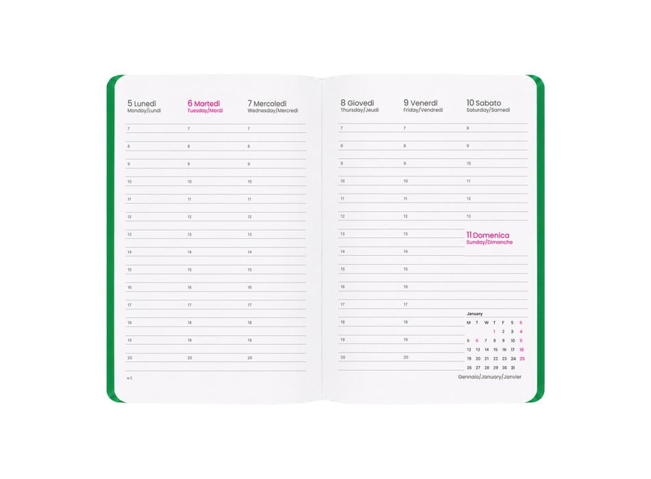 Agenda settimanale 2027. Copertina flessibile in soft PU e bordo pagine colorato FullGadgets.com