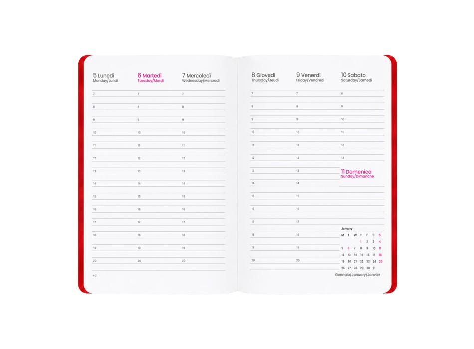 Agenda settimanale 2027. Copertina flessibile in soft PU e bordo pagine colorato FullGadgets.com