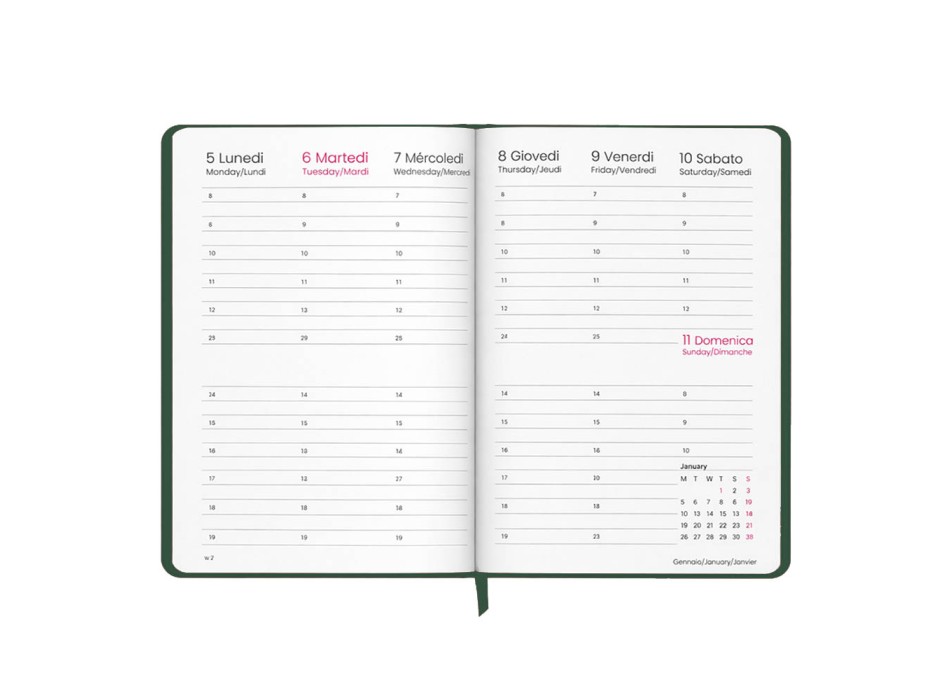 Agenda settimanale 2027. Copertina rigida in cartoncino laminato opaco. FullGadgets.com