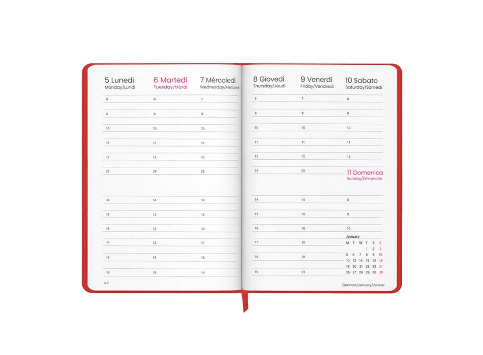 Agenda settimanale 2027. Copertina rigida in cartoncino laminato opaco. FullGadgets.com