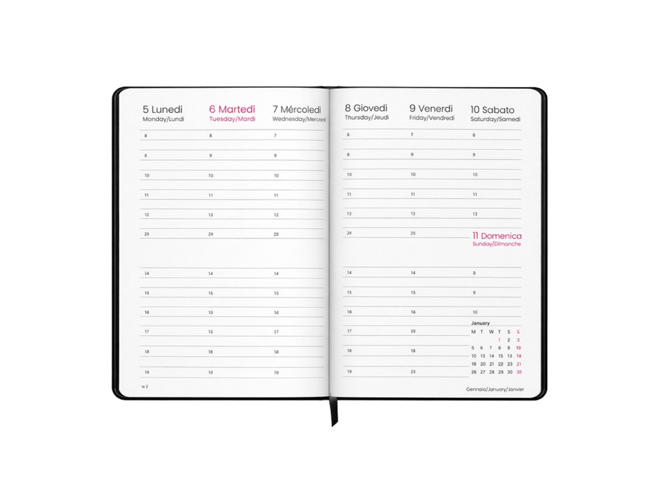 Agenda settimanale 2027. Copertina rigida in cartoncino laminato opaco. FullGadgets.com