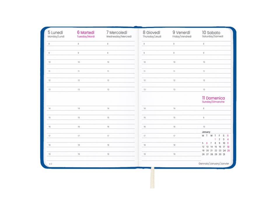 Agenda settimanale 2027. Copertina rigida in cartoncino laminato opaco. FullGadgets.com