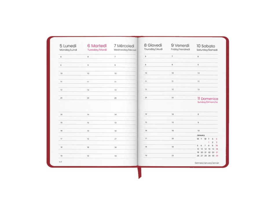 Agenda settimanale 2027. Copertina rigida in cartoncino laminato opaco. FullGadgets.com