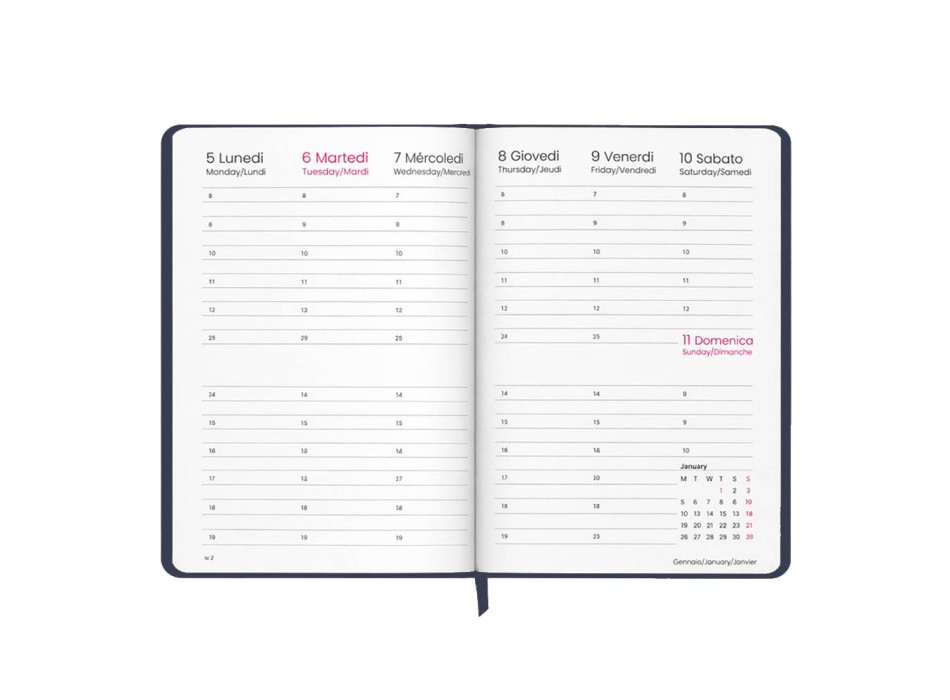 Agenda settimanale 2027. Copertina rigida in cartoncino laminato opaco. FullGadgets.com