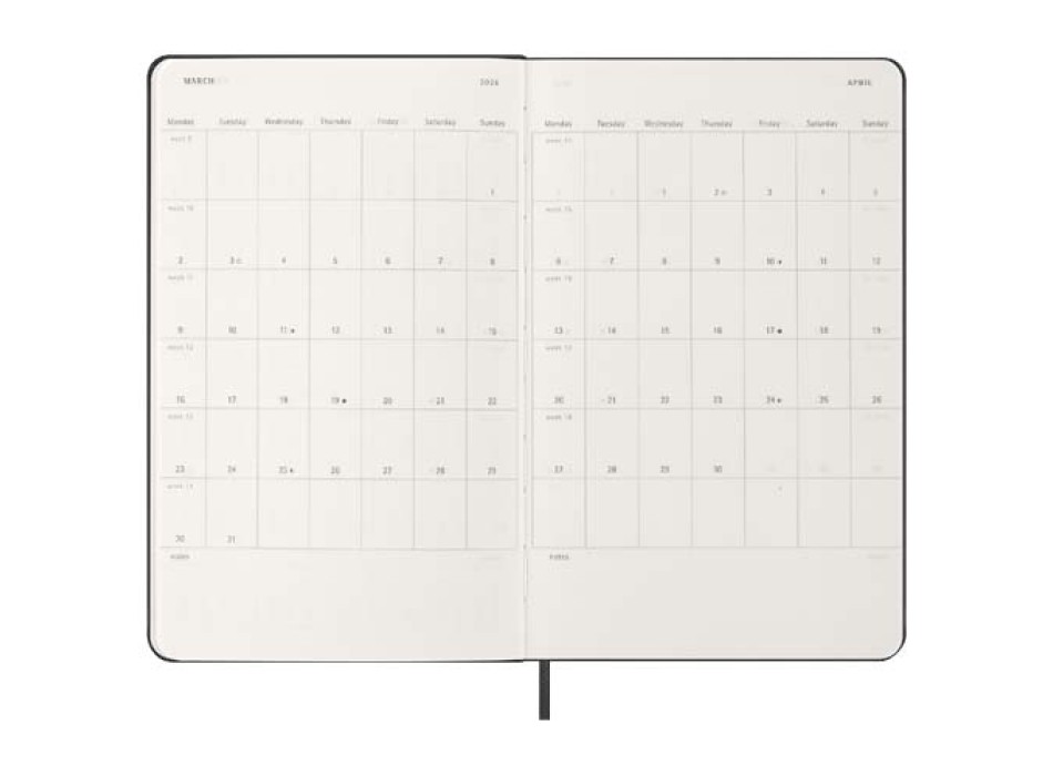 Agenda settimanale orizzontale 12 mesi formato L con copertina rigida Moleskine FullGadgets.com