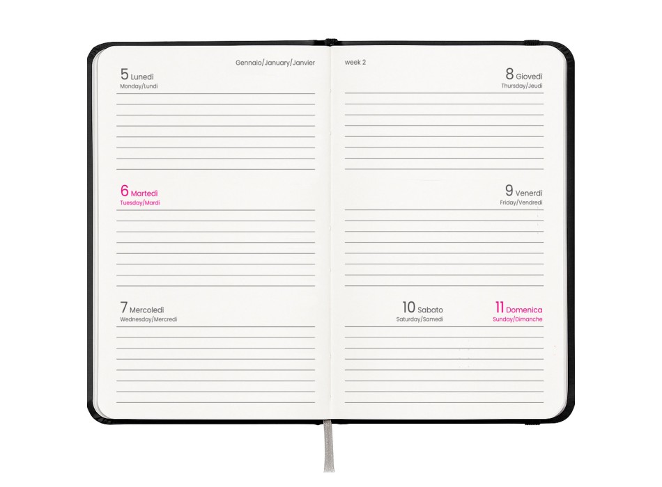 Agenda tascabile settimanale 2026, copertina rigida in cartoncino laminato FullGadgets.com