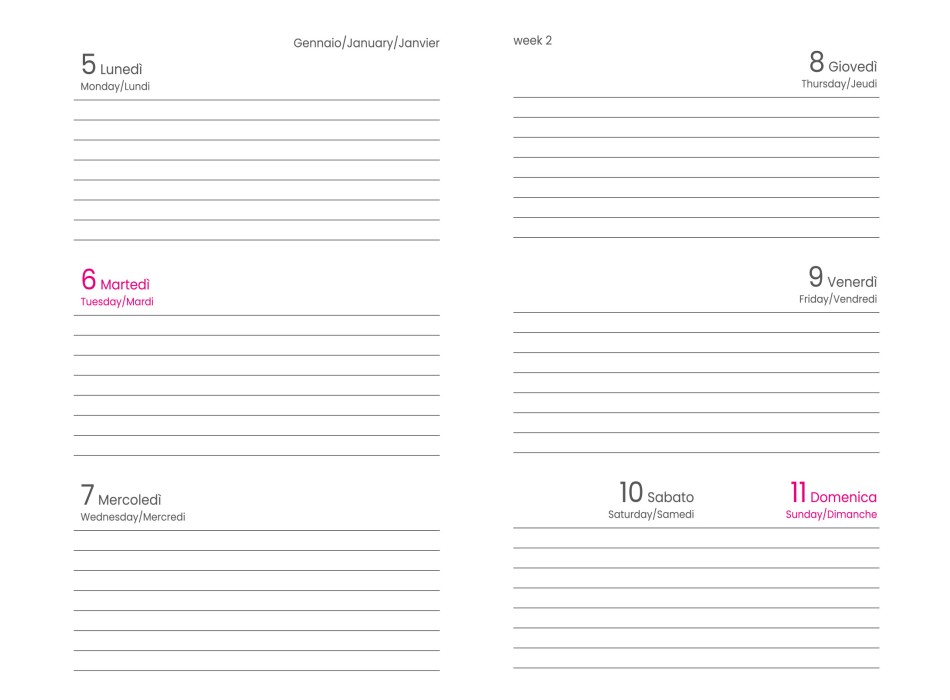 Agenda tascabile settimanale 2026, copertina rigida in cartoncino laminato FullGadgets.com