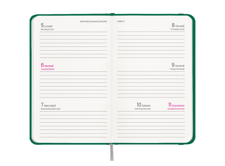 Agenda tascabile settimanale 2026, copertina rigida in cartoncino laminato FullGadgets.com