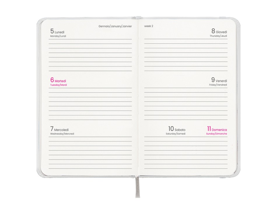 Agenda tascabile settimanale 2026, copertina rigida in cartoncino laminato FullGadgets.com