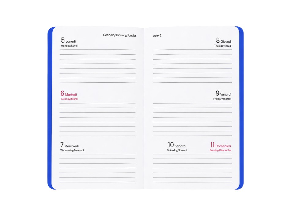 Agenda tascabile settimanale 2027. Copertina flessibile in soft PU e bordo pagine colorato FullGadgets.com