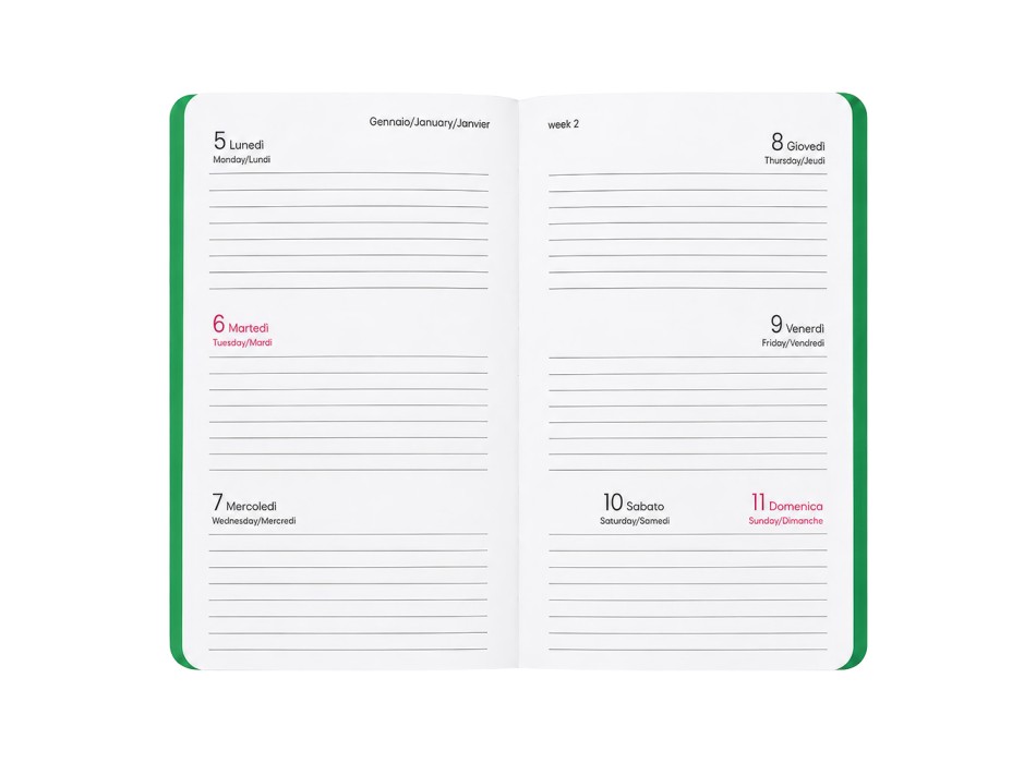 Agenda tascabile settimanale 2027. Copertina flessibile in soft PU e bordo pagine colorato FullGadgets.com