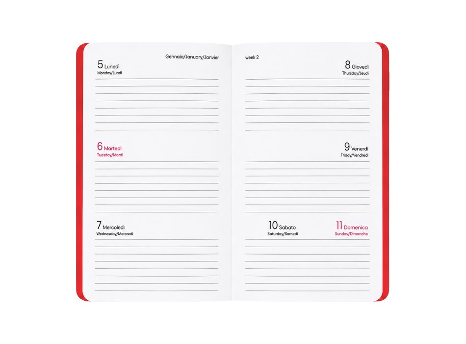 Agenda tascabile settimanale 2027. Copertina flessibile in soft PU e bordo pagine colorato FullGadgets.com
