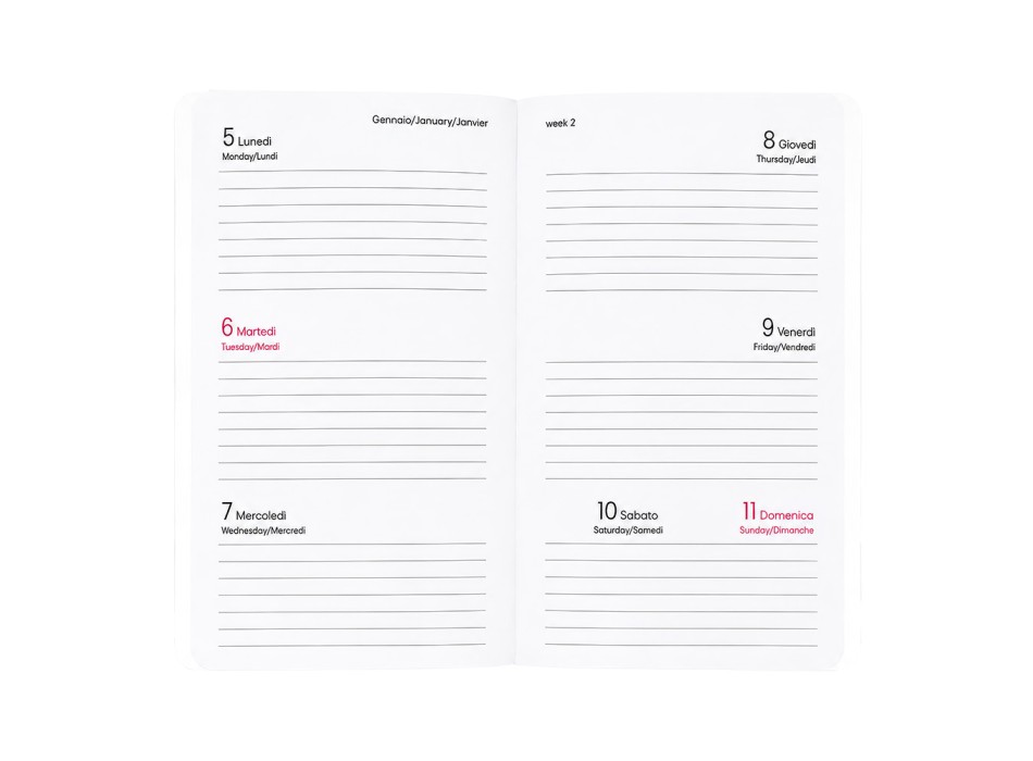 Agenda tascabile settimanale 2027. Copertina flessibile in soft PU e bordo pagine colorato FullGadgets.com