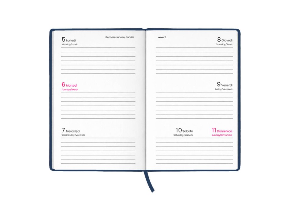 Agenda tascabile settimanale 2027. Copertina rigida in cartoncino laminato opaco FullGadgets.com