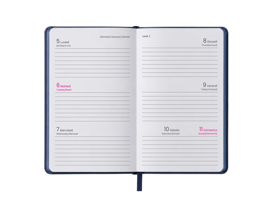Agenda tascabile settimanale 2027. Copertina rigida in termo PU e bordo pagine colorato FullGadgets.com