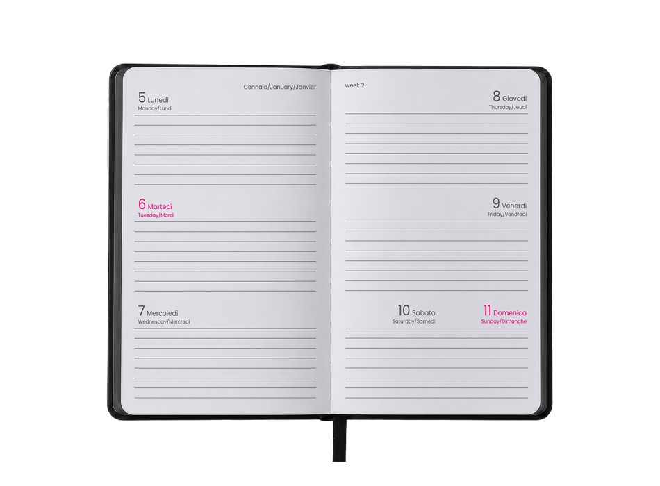 Agenda tascabile settimanale 2027. Copertina rigida in termo PU e bordo pagine colorato FullGadgets.com