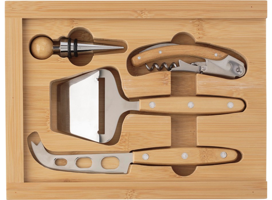 Bamboo cheese and wine set Patrick FullGadgets.com