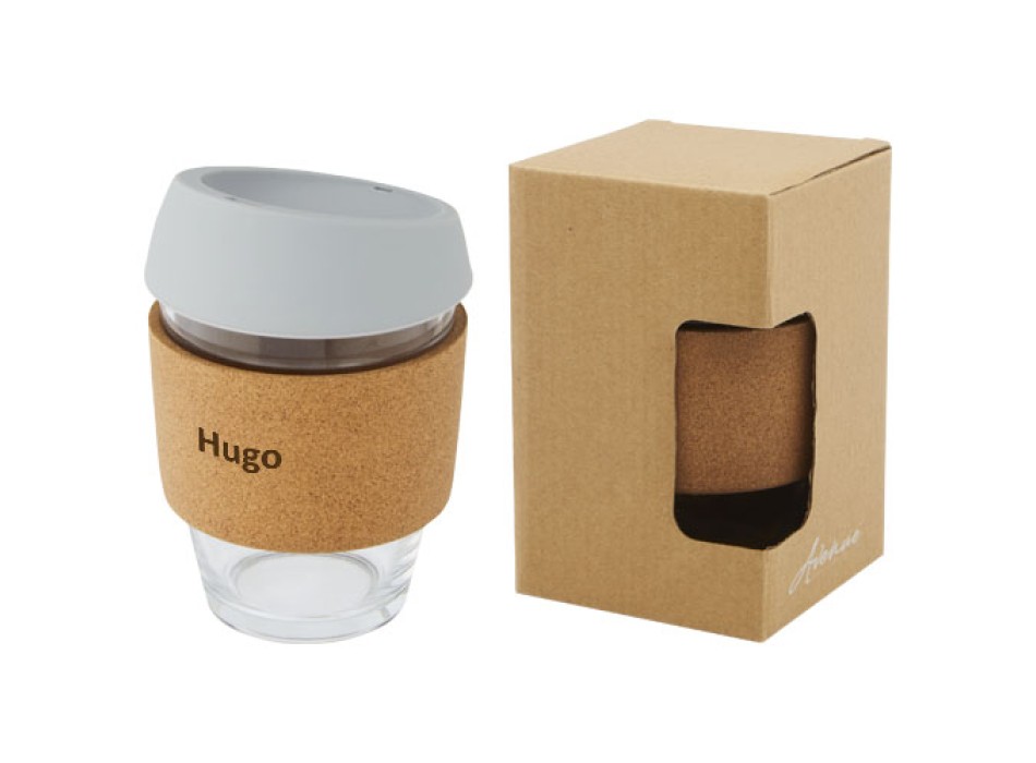 Bicchiere da 360 ml in vetro borosilicato con impugnatura in sughero e coperchio in silicone Lidan FullGadgets.com