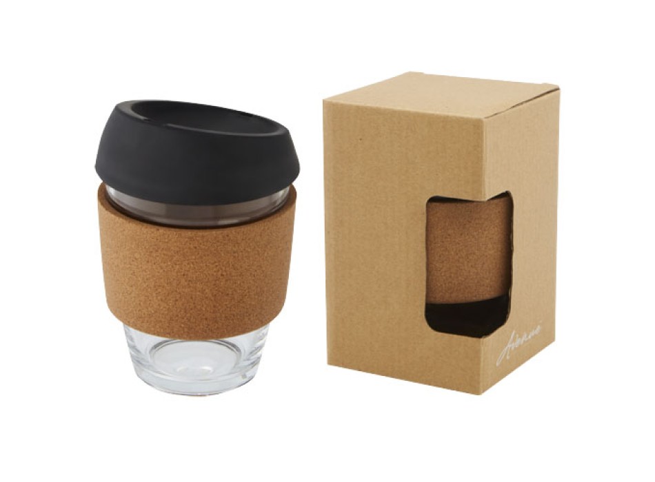 Bicchiere da 360 ml in vetro borosilicato con impugnatura in sughero e coperchio in silicone Lidan FullGadgets.com