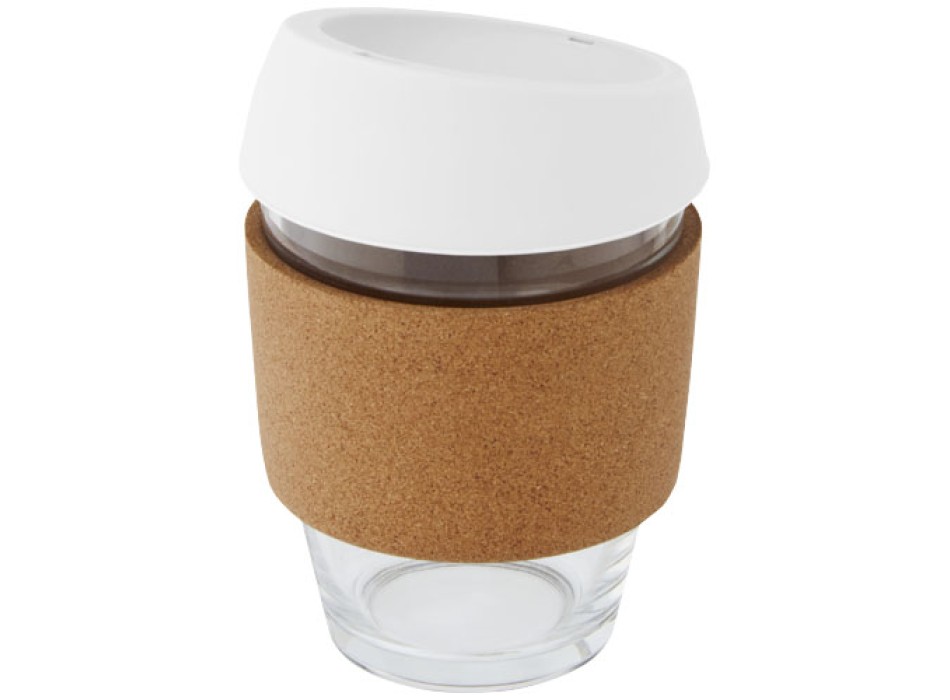 Bicchiere da 360 ml in vetro borosilicato con impugnatura in sughero e coperchio in silicone Lidan FullGadgets.com