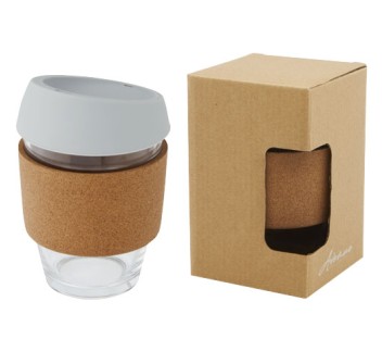 Bicchiere da 360 ml in vetro borosilicato con impugnatura in sughero e coperchio in silicone Lidan FullGadgets.com