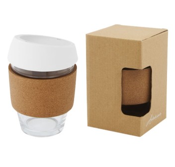 Bicchiere da 360 ml in vetro borosilicato con impugnatura in sughero e coperchio in silicone Lidan FullGadgets.com