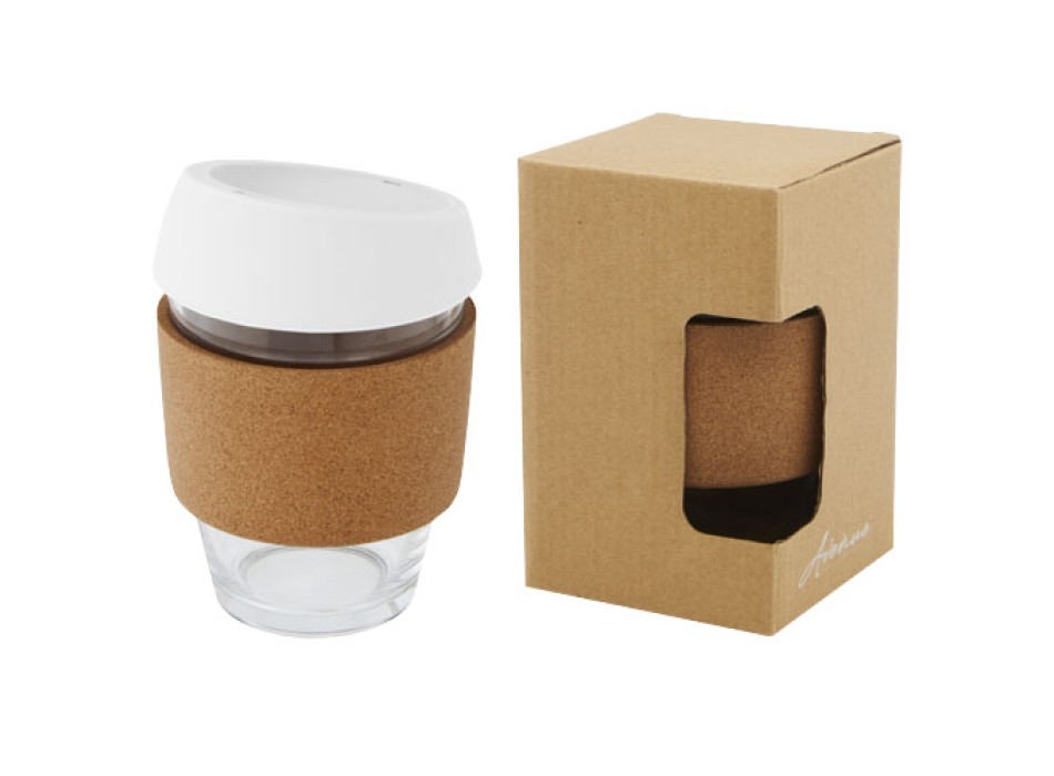 Bicchiere da 360 ml in vetro borosilicato con impugnatura in sughero e coperchio in silicone Lidan FullGadgets.com