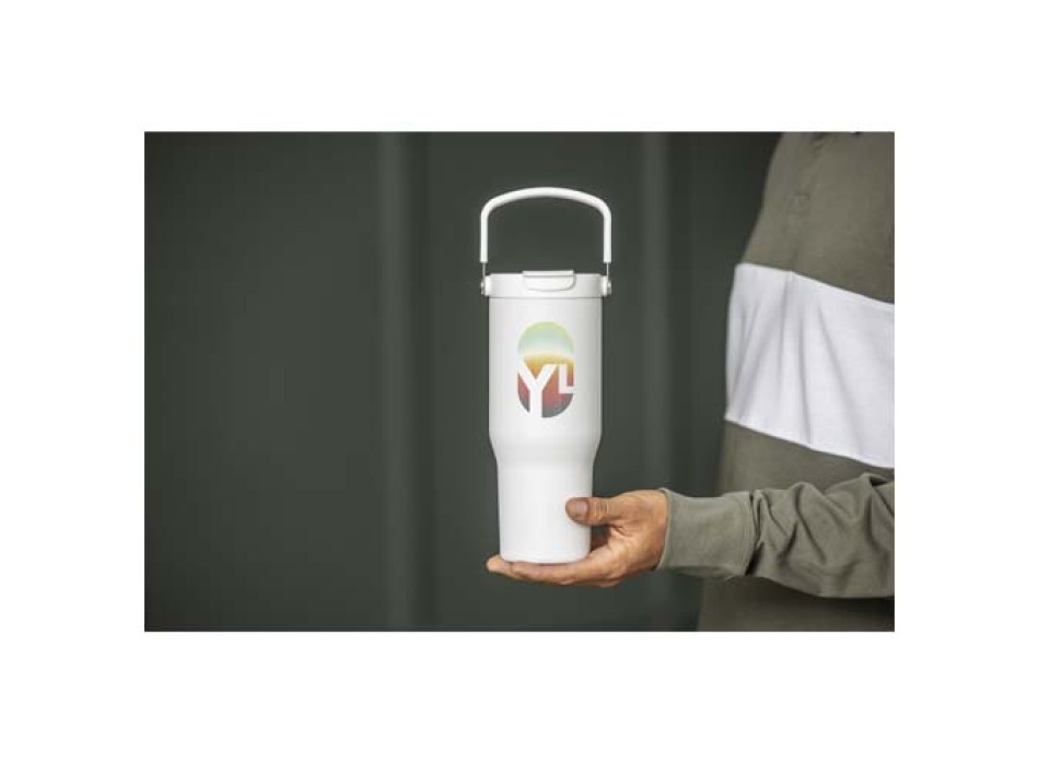 Bicchiere termico da 900 ml in acciaio inossidabile riciclato certificato RCS con sottovuoto in rame e coperchio a doppia funzione Bronx FullGadgets.com