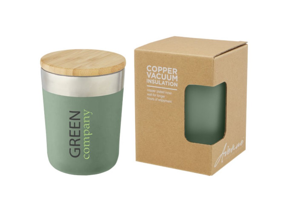 Bicchiere termico in acciaio inossidabile con isolamento sottovuoto in rame e coperchio in bambù da 330 ml Lagan FullGadgets.com