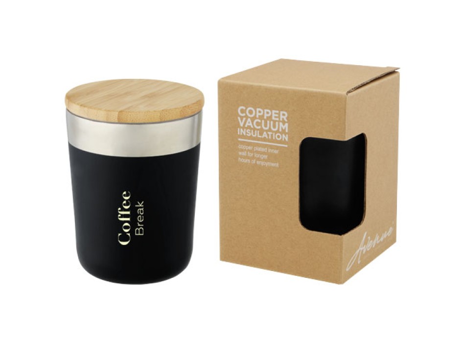Bicchiere termico in acciaio inossidabile con isolamento sottovuoto in rame e coperchio in bambù da 330 ml Lagan FullGadgets.com