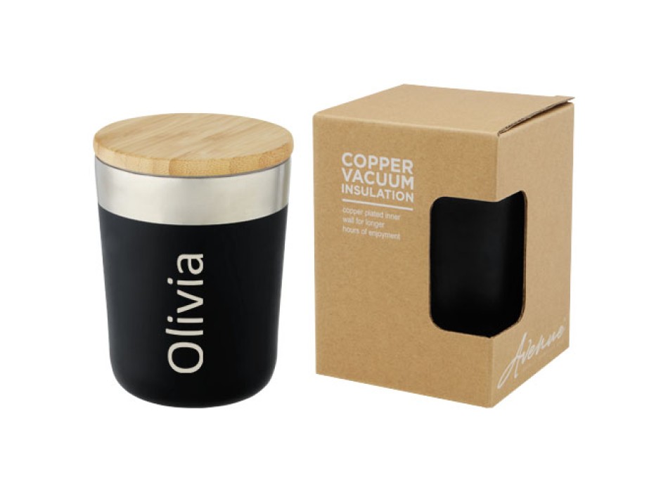 Bicchiere termico in acciaio inossidabile con isolamento sottovuoto in rame e coperchio in bambù da 330 ml Lagan FullGadgets.com
