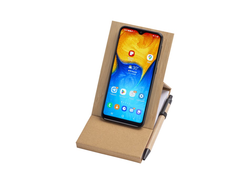 Blocco note con copertina in bambù, penna a sfera e supporto per telefono FullGadgets.com