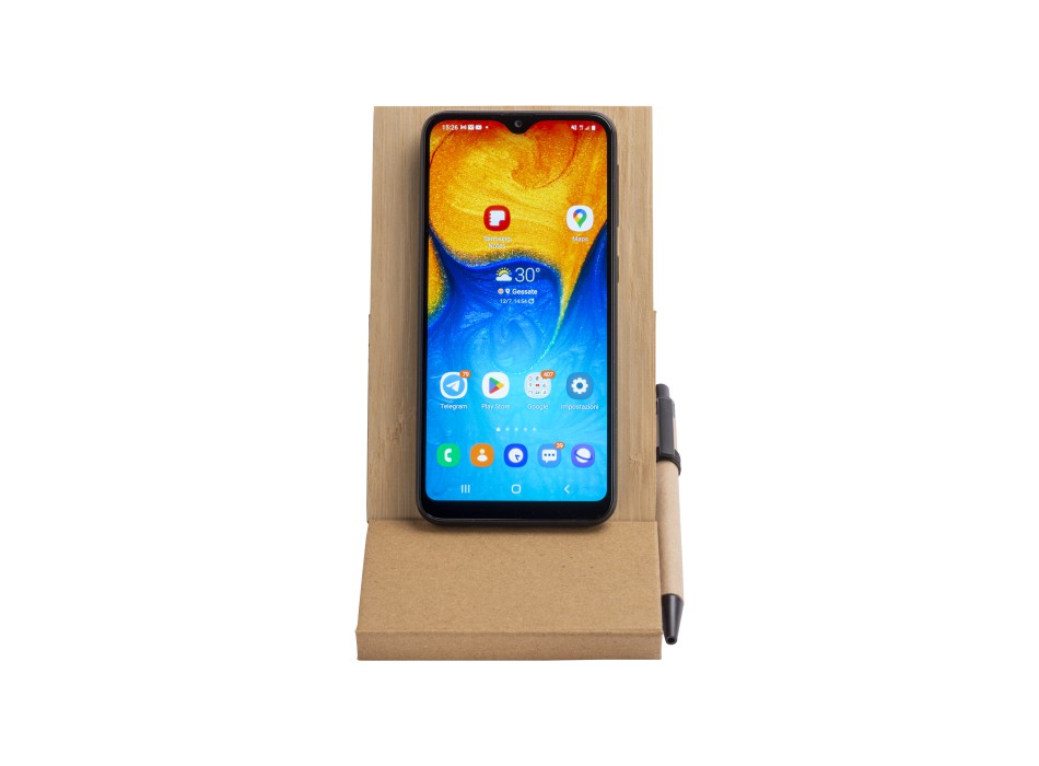 Blocco note con copertina in bambù, penna a sfera e supporto per telefono FullGadgets.com