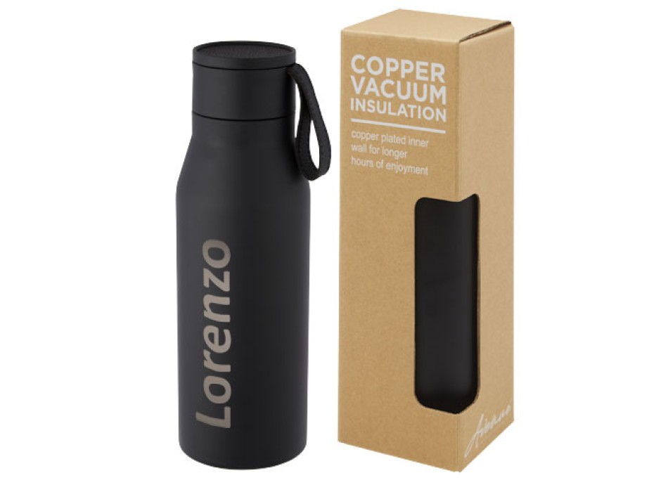Borraccia in acciaio inossidabile da 500 ml con isolamento sottovuoto in rame, coperchio e cinturino in finta pelle Ljungan FullGadgets.com