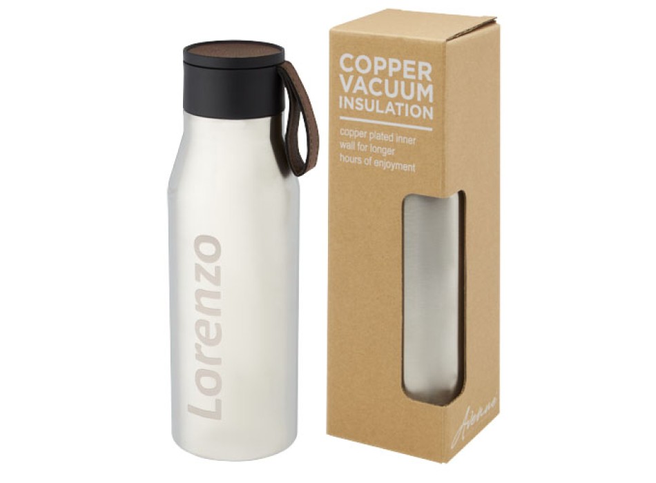 Borraccia in acciaio inossidabile da 500 ml con isolamento sottovuoto in rame, coperchio e cinturino in finta pelle Ljungan FullGadgets.com