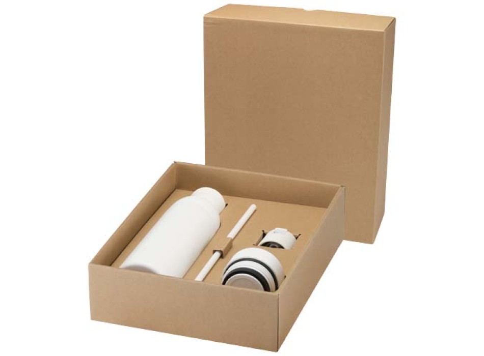 Borraccia in acciaio inossidabile riciclato certificato RCS a doppia parete da 650 ml con set di coperchi da 3 pezzi Illumina FullGadgets.com