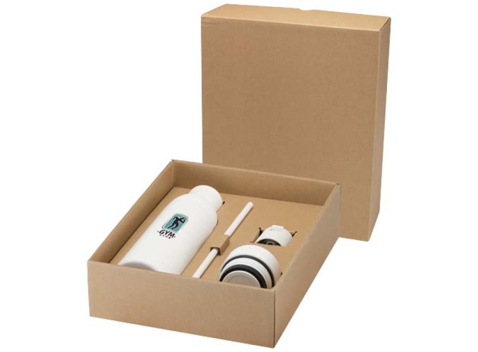 Borraccia in acciaio inossidabile riciclato certificato RCS a doppia parete da 650 ml con set di coperchi da 3 pezzi Illumina FullGadgets.com