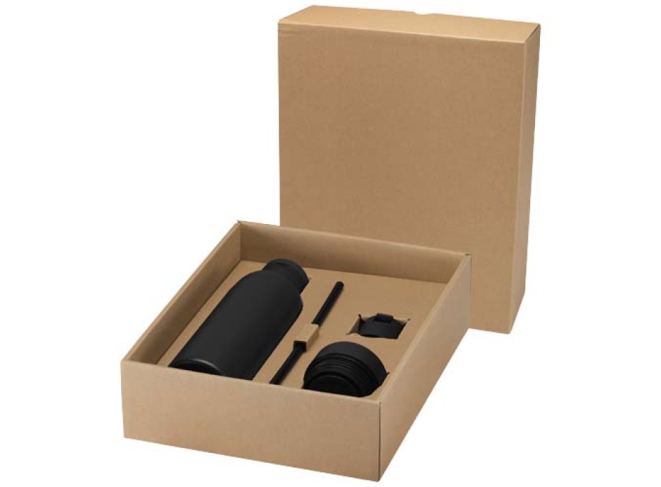 Borraccia in acciaio inossidabile riciclato certificato RCS a doppia parete da 650 ml con set di coperchi da 3 pezzi Illumina FullGadgets.com