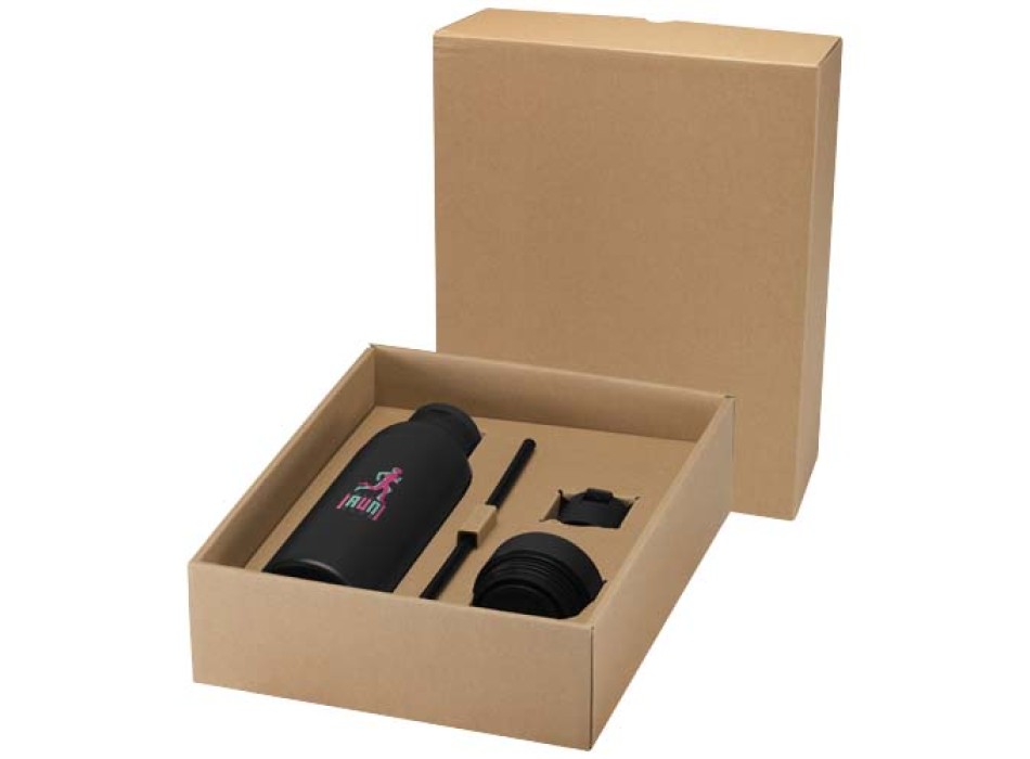 Borraccia in acciaio inossidabile riciclato certificato RCS a doppia parete da 650 ml con set di coperchi da 3 pezzi Illumina FullGadgets.com