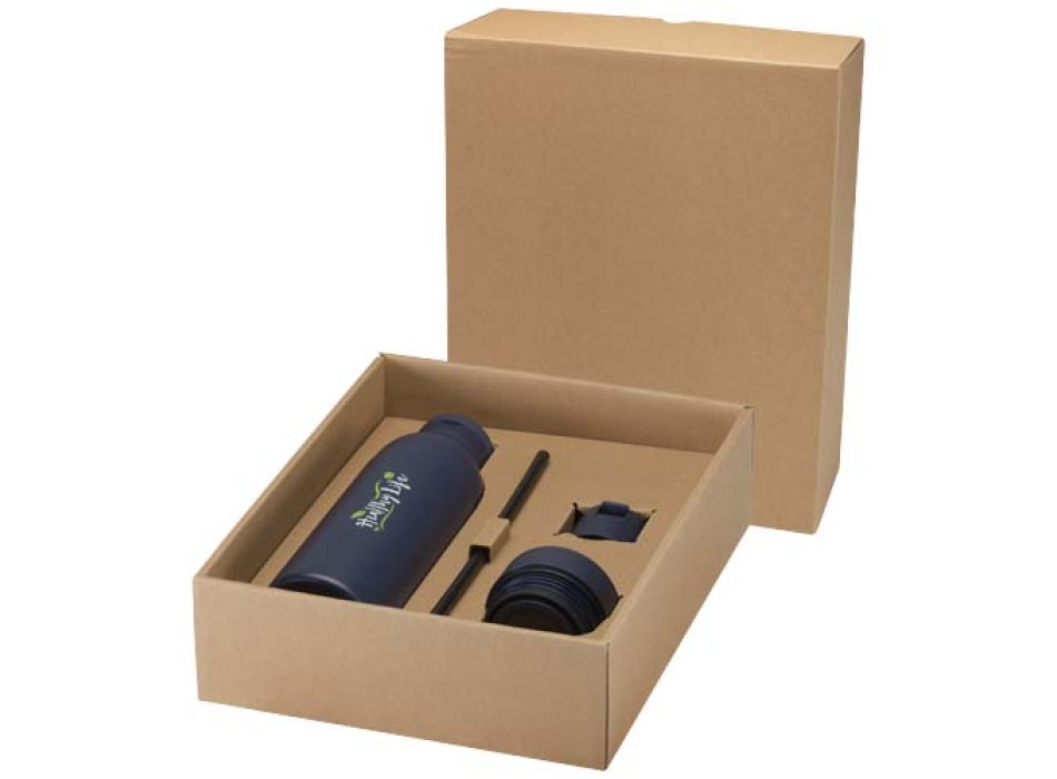 Borraccia in acciaio inossidabile riciclato certificato RCS a doppia parete da 650 ml con set di coperchi da 3 pezzi Illumina FullGadgets.com