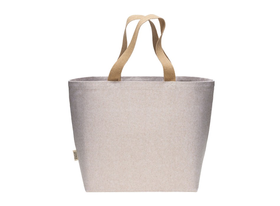 Borsa in cotone riciclato 340 g/m2 con effetto melange. Manici lunghi colorati e soffietto FullGadgets.com