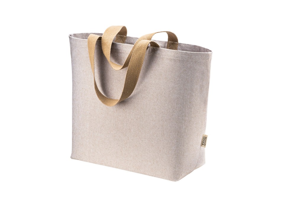 Borsa in cotone riciclato 340 g/m2 con effetto melange. Manici lunghi colorati e soffietto FullGadgets.com