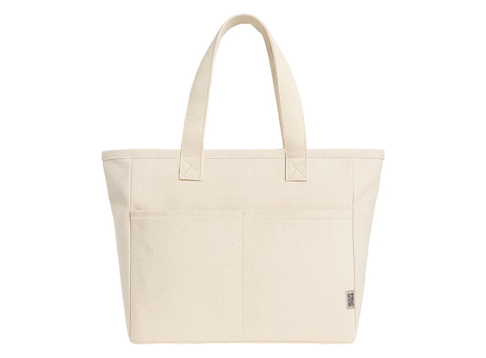 Borsa in cotone riciclato 450 g/m2 con manici lunghi e doppia tasca frontale FullGadgets.com