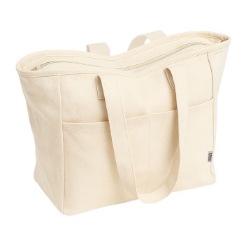 Borsa in cotone riciclato 450 g/m2 con manici lunghi e doppia tasca frontale FullGadgets.com