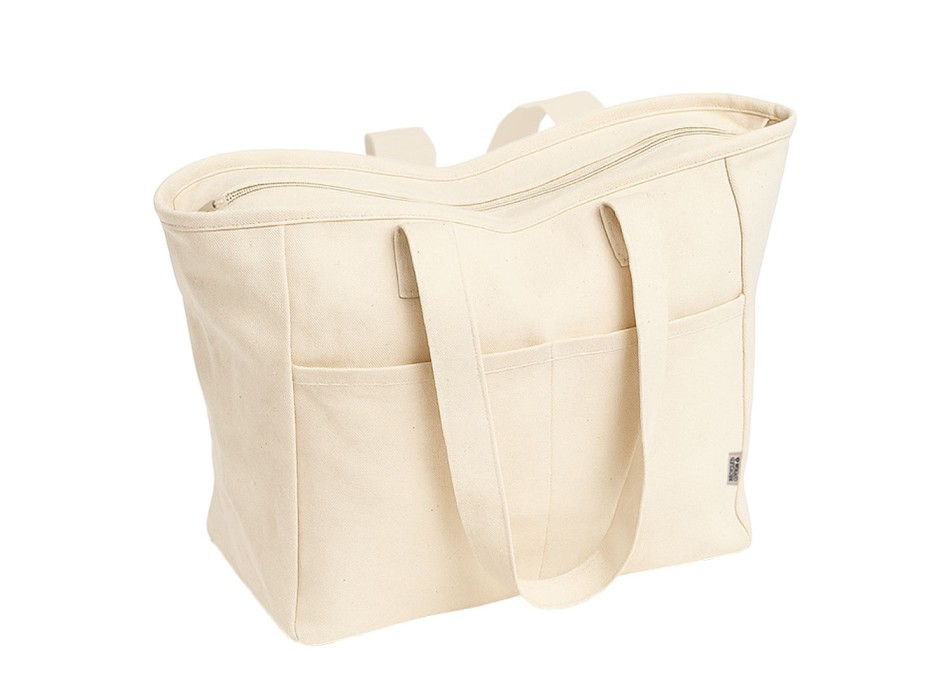 Borsa in cotone riciclato 450 g/m2 con manici lunghi e doppia tasca frontale FullGadgets.com